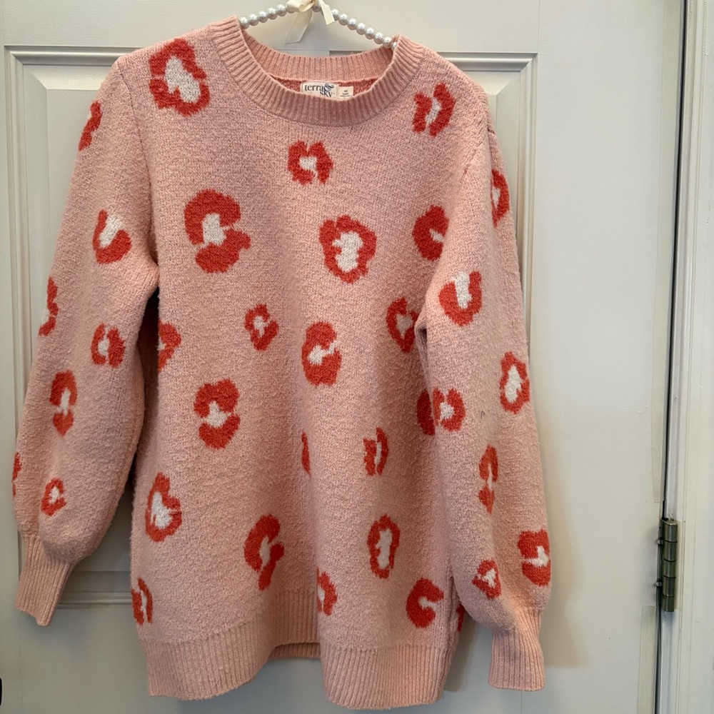 Terra & Sky Pink Red peach leopard spots Sweater
